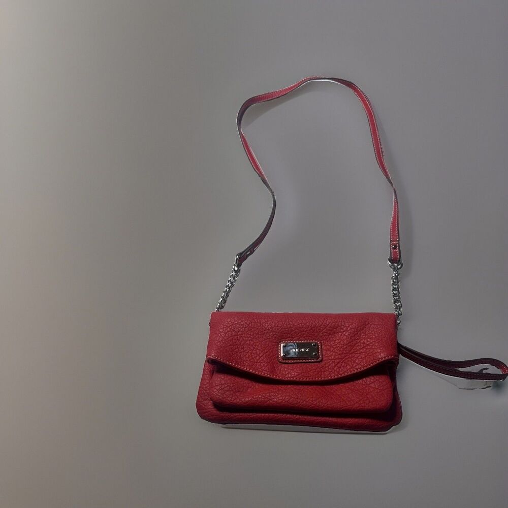 Nine West Coral Pebbled Logo Plaque Chain Accent Silver Hardware Crossbody Bag